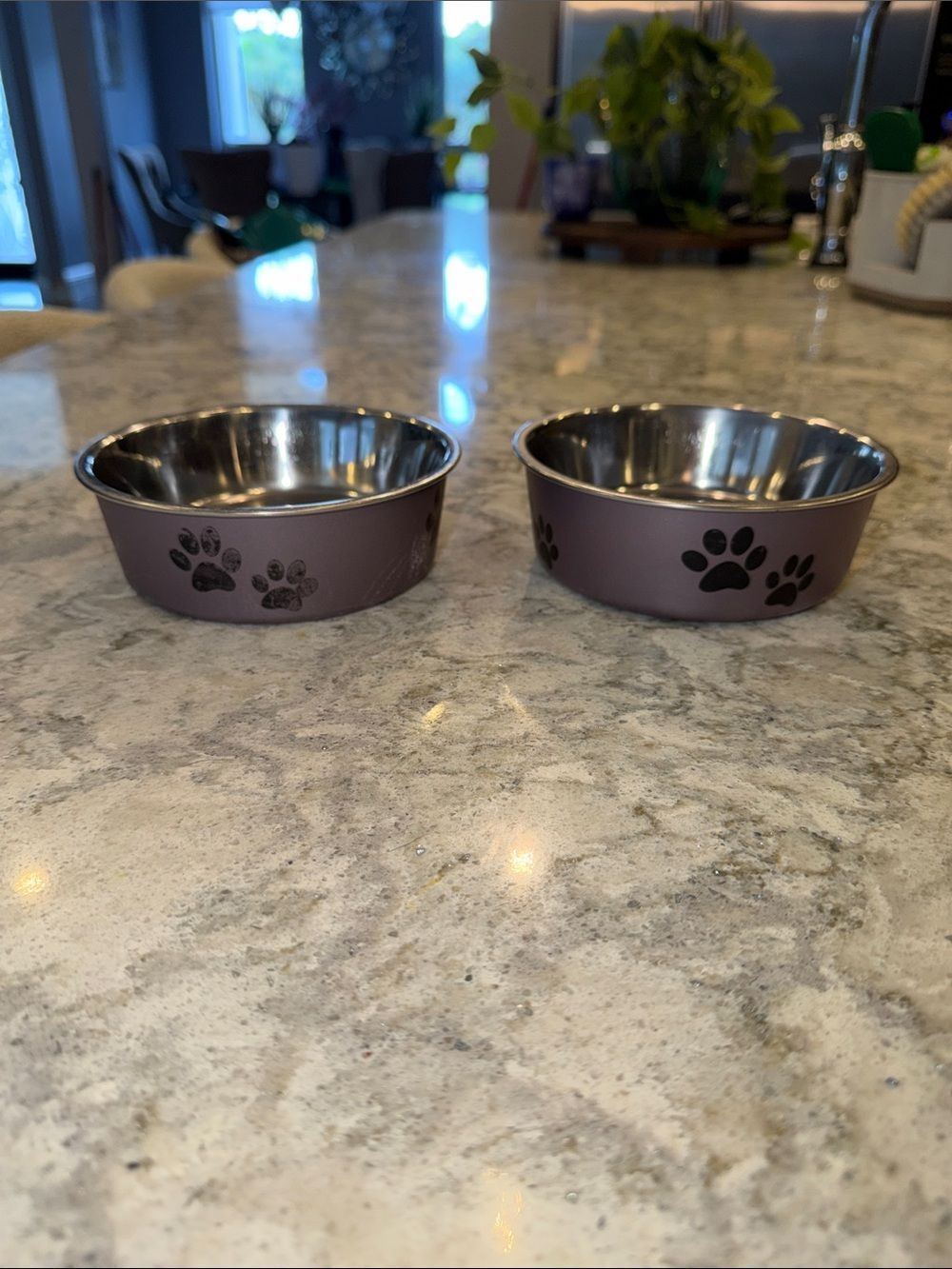 Set of 2 Paw-Print Stainless Steel Pet Bowls - Dusty Purple